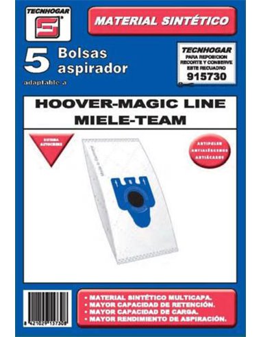 BOLSA ASPIRADOR PACK 5 UDS. HOOVER-MIELE 915730