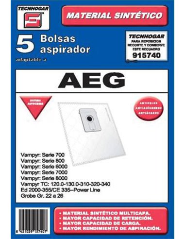 BOLSA ASPIRADOR PACK 5 UDS. AEG 915740