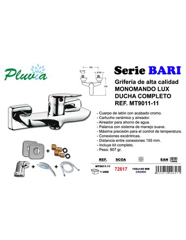 PLUVIA BARI GRIFO MONOMANDO LUX DUCHA FLEXO+ MANGO MT9011-11