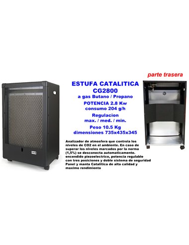 HJM ESTUFA CATALITICA   A GAS 2.8 KWGC2800 720x430x375