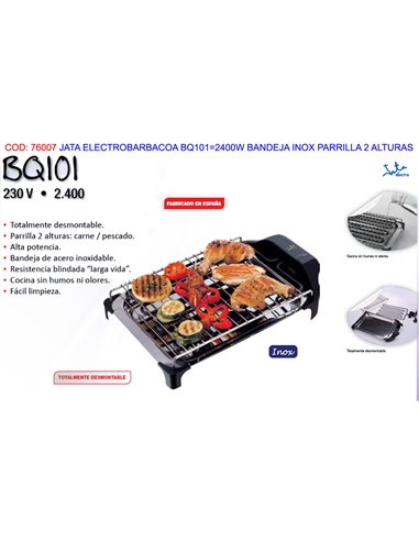 JATA ELECTROBARBACOA BQ1012400W BANDEJA INOX PARRILLA 2 ALTURAS