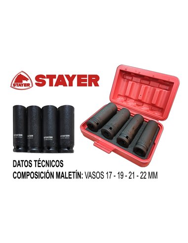 STAYER SET 4 LLAVES DE VASO 1/2 17-19-21-22x81.5mm12.871