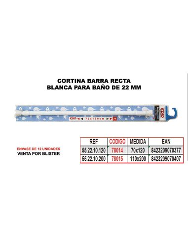 CORTINA BA�O BARRA RECTA 22 MM BLANCA 70x120 55.22.10.CC.120