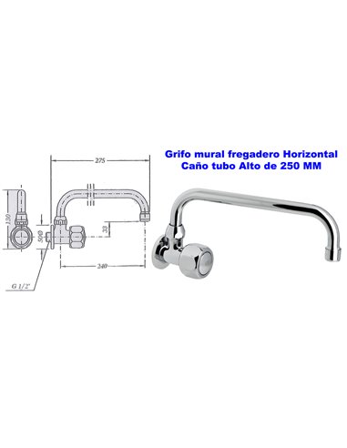 GENEBRE GRIFO MURAL FREG.HORIZ.CA�O TUBO ALTO 24 CM68093 114566