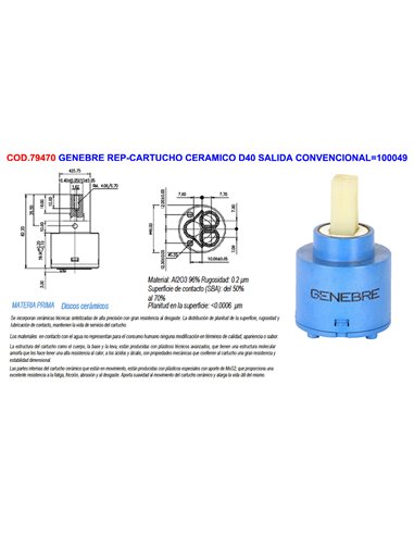 GENEBRE REP-CARTUCHO CERAMICO D40 SALIDA CONVENCIONAL100049