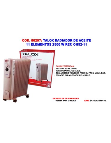 TALOX RADIADOR DE ACEITE 11 ELEMENTOS 2500 W 63 CM  OH52-11