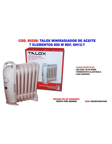 TALOX MINIRADIADOR DE ACEITE 7 ELEMENTOS 38 CM  800 W OH12-7