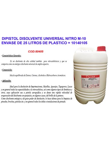 DIPISTOL DISOLVENTE UNIVERSAL NITRO M-10 25 LT.PLASTIC10140105