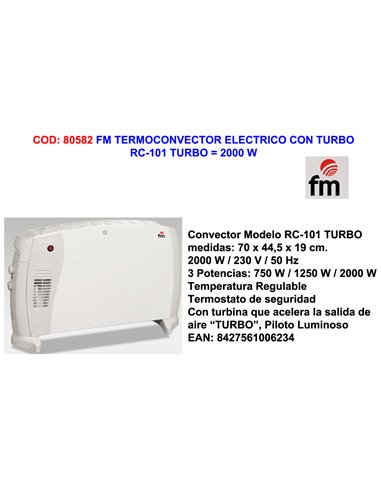 FM TERMOCONVECTOR ELECTRICO CON TURBO RC-1012000 W 