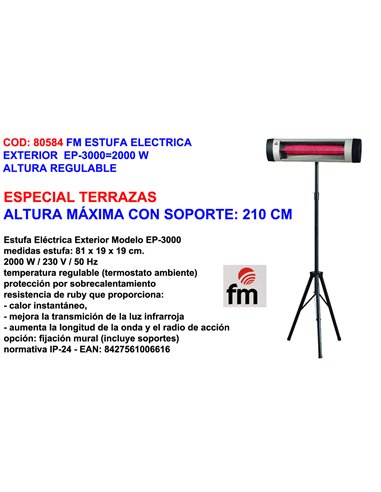 FM ESTUFA ELECTRICA EXTERIO INFRAROJO EP-30002000W ALTURA REGUL