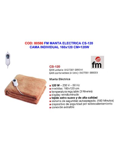 FM MANTA ELECTRICA CS-120 CAMA INDIVIDUAL 160x120 CM120W