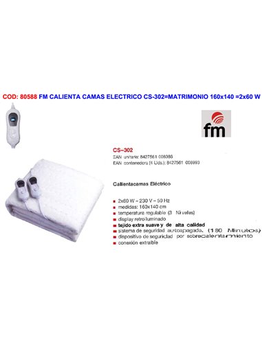 FM CALIENTA CAMAS ELECTRICO CS-302MATRIMONIO 160x140 2x60 W