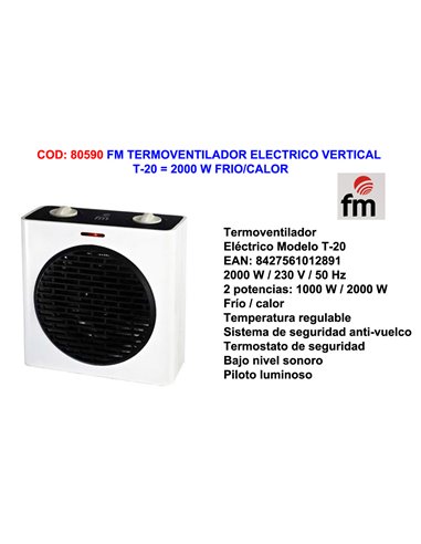 FM TERMOVENTILADOR ELECTRICO VERT T-20 2000 W FRIO/CALOR