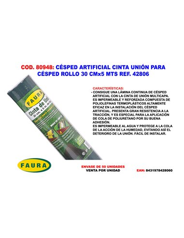 CESPED ARTIFICIAL CINTA UNION PARA CESPED ROLLO 30 CMX5 M 42806