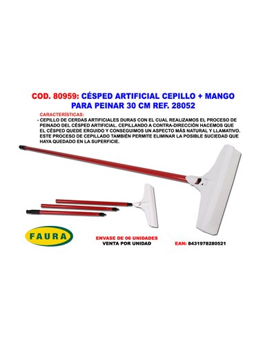 CESPED ARTIFICIAL CEPILLO + MANGO PARA PEINAR 30 CM 28052