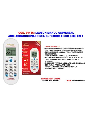 LAUSON MANDO UNIVERSAL AIRE ACONDICIONAD SUPERIORAIRCO 6000 EN 1