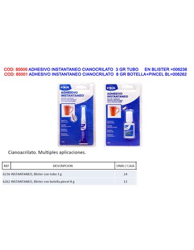 ADHESIVO INSTANTANEO CIANOCRILATO  8 GR BOTELLA+PINCEL BL006262