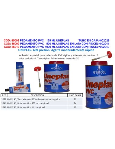 GYMCOL ADHESIVO PEGAMENTO COLA PVC  125 ML UNEPLAS TUBO 002028