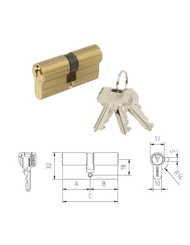 MCM CILINDRO SERRETA PERFIL C-7035x35 R-14 LATON (PARA 1501)