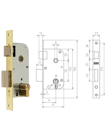 MCM CERRADURA EMBUTIR MADERA 1301-235A31135 CANTO RECT.LATONADO