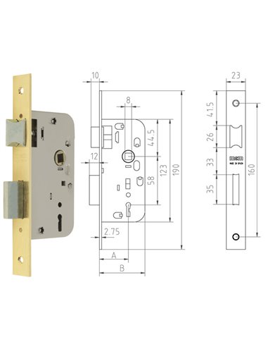 MCM CERRADURA EMBUTIR MADERA 1508-2-3535 CANTO RECTO LATONADO