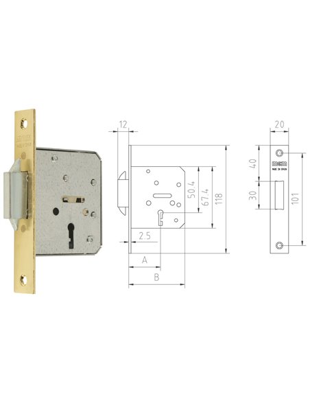 MCM CERRADURA EMBUTIR MADERA 1515-2-3535 CANTO RECTO LATONADO