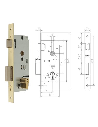 MCM CERRADURA EMBUTIR MADERA 1601-2-40 CANTO RECTO LATONADO