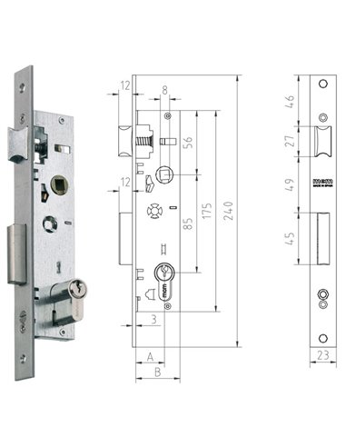 MCM CERRADURA EMBUTIR METALICA 2650-2513-A411125 INOX CIL.30x30