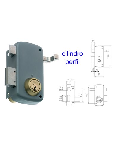 MCM CERRADURA SOBREPONER 2556AP-  60-DCHA PINTADA CILINDRO PERFI