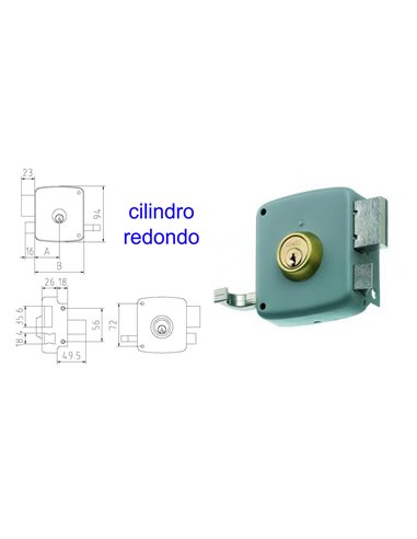 MCM CERRADURA SOBREPONER 2525PR-  80-IZQDA PINTADA CILINDRO REDO