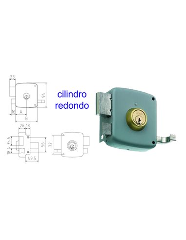 MCM CERRADURA SOBREPONER 2525PR-  80-DCHA PINTADA CILINDRO REDON