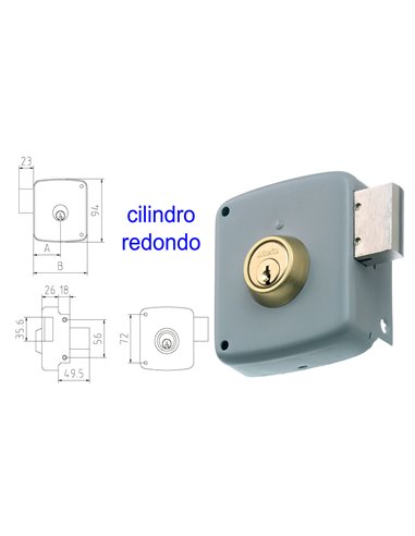 MCM CERRADURA SOBREPONER 2524PR-  80-IZQDA PINTADA CILINDRO REDO