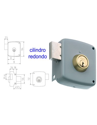 MCM CERRADURA SOBREPONER 2524PR-  80-DCHA PINTADA CILINDRO REDON