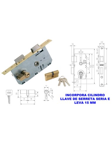 MCM CERRADURA EMBUTIR MADERA 2501-235AN31135 CANTO RECTO LATONA