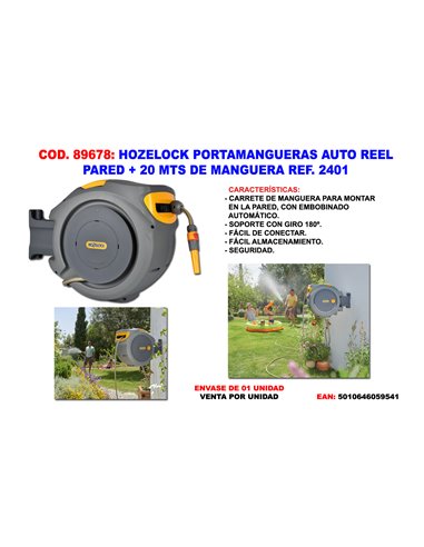 HOZELOCK PORTAMANGUERAS AUTO REEL PARED+20 M.MANGUERA 2401