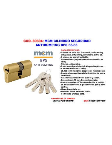 MCM CILINDRO SEGURIDAD ANTIBUMPING BPS 33-33