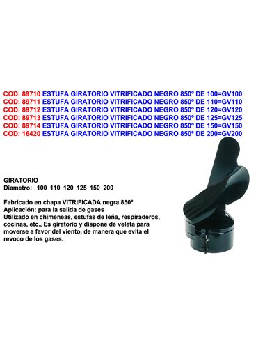 ESTUFA GIRATORIO VITRIFICADO NEGRO 850� DE 125GV125