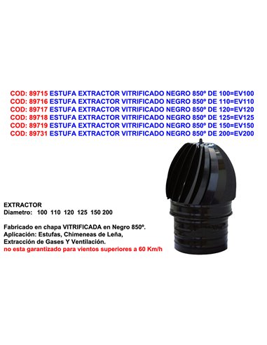 ESTUFA EXTRACTOR VITRIFICADO NEGRO 850� DE 100EV100