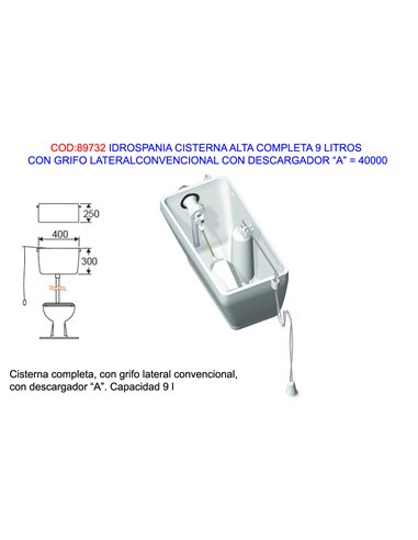 IDROSPANIA CISTERNA ALTA COMPLETA 9 LT+GRIFO LATERAL40000