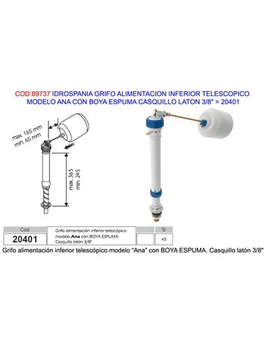 IDROSPANIA GRIFO ALIMENTAC.INFERIOR ANA BOYA ESPUMA 3/8" 20401