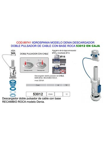 PLUVIA DESCARGADOR DOBLE DENIA CISTERNA BAJA CABLE  53012 CAJA