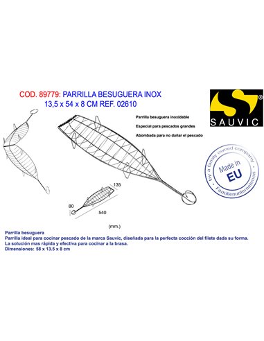 PARRILLA PESCADO BESUGUERA INOX  13,5 x 54 x 8 CM 02610