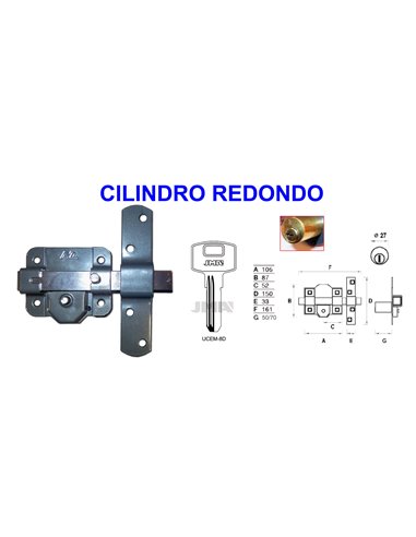 AVL CERROJO 8301 S -R /80 50 MM C/REDONDO SEGURIDAD LLAVE Y BOT