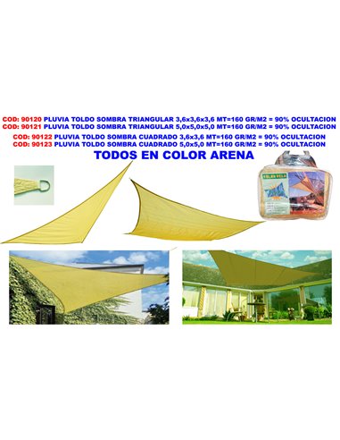 PLUVIA TOLDO SOMBRA CUADRADO 3,6x3,6 MT160 GR/M290% OCULTACION