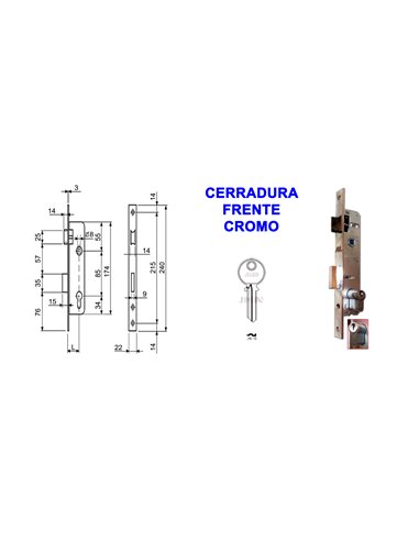 AVL CERRADURA 8805 L-20 FRENTE CROMO CILINDRO PERA