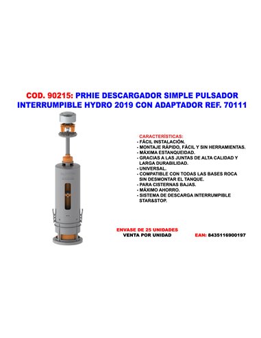 PRHIE DESCARGADOR CISTERNA BAJA SIMPLE  HYDRO C/ADAPTADOR 70111