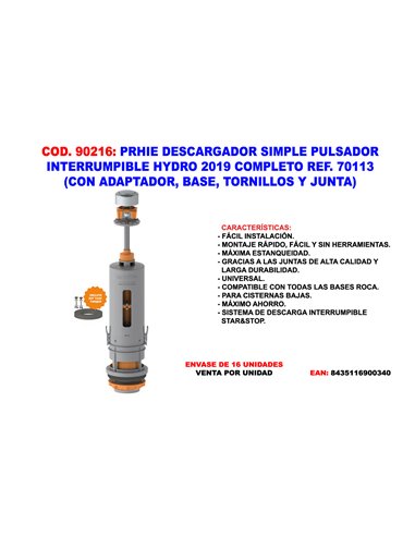 PRHIE DESCARGADOR CISTERNA BAJA SIMPLE HYDRO COMPLETO 70113