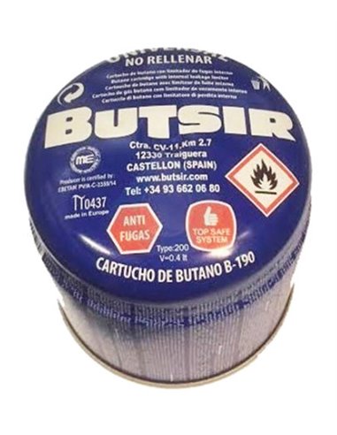 BUTSIR CARTUCHO BUTANO PERFORACION 190 GR+VALV.LIM.FUGACARB0005