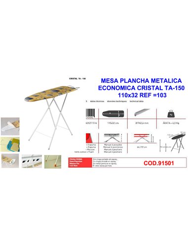 MESA PLANCHA METALICA ECONOMICA CRISTAL TA-150 110x32103