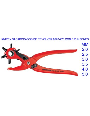 KNIPEX SACABOCADOS DE REVOLVER 9070-220 CON 6 PUNZONES